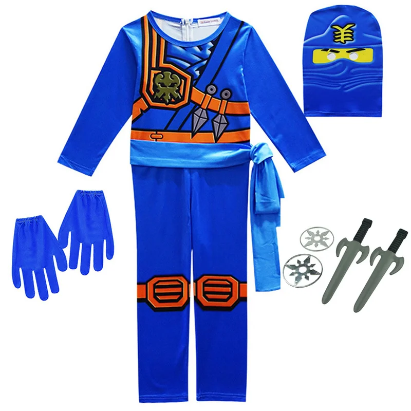 Мальчики Ниндзя косплей костюмы Хэллоуин комплект одежды детская одежда для