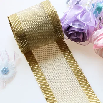 

6cm 5 yards DIY AccessoriesRibbon with wire edge, hard mesh, ribbon, gold ribbon, decorative tree gift box, bowknot wrapping