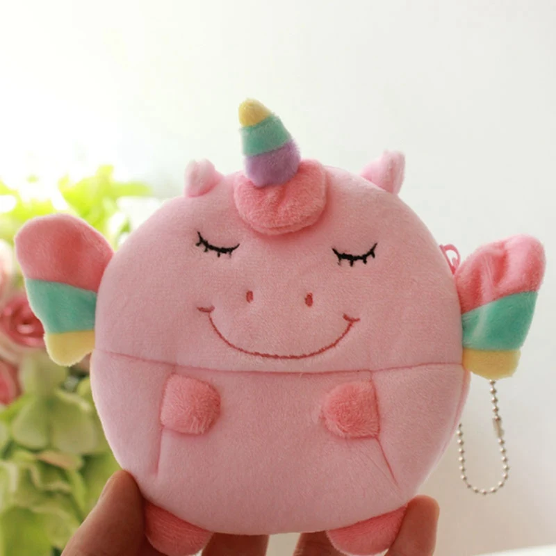 1 PC Mini Plush Unicorn Coin Purse Earphone Storage Keychain Bag Purse Women Girls Lovely Lipstick Money Winter Purse Pocket