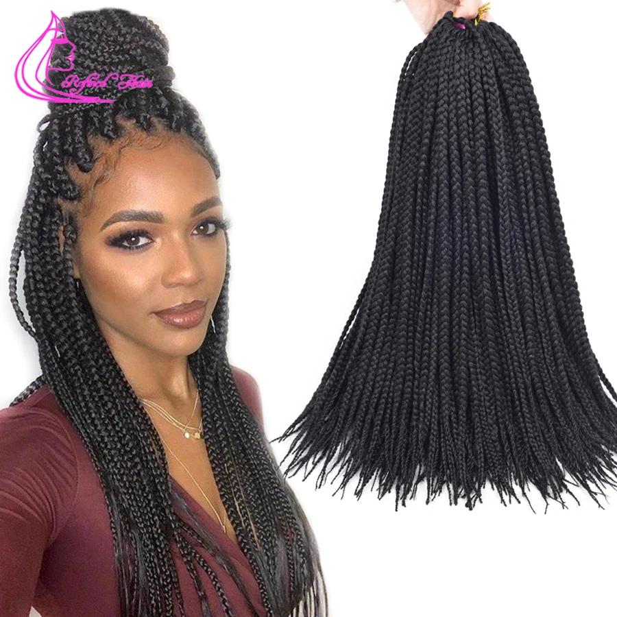 Box Braids Crochet Hair Handmade Crochet Braids 14 18 24Inches Long Synthetic Braiding Hair Extensions Ombre Black Brown Gray