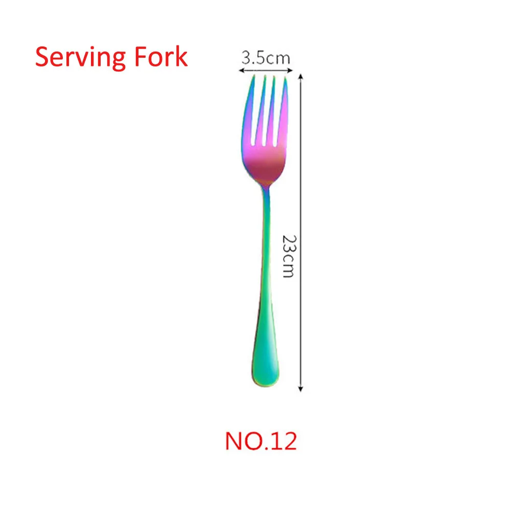 1/5 шт творческие 304 Нержавеющая сталь набор столовых приборов Радуга Комплектная Посуда Столовые приборы для путешествий торт вилка стейк Ножи для свадьбы и отеля - Цвет: NO.12 Serving Fork
