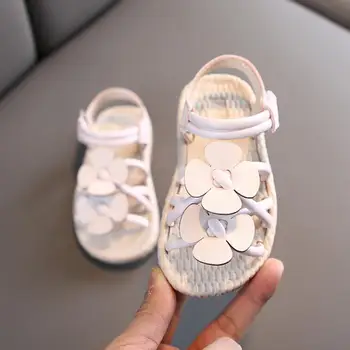 

Fashion Summer Girls Princess Beach Sandals Casual Flowers Weave Soft Hook & Loop Beach Shoes For Kids Children's Floral Flats