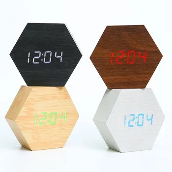 

Led Wooden Clock Mute Voice Control Temperature Multi-Group Working Day Alarm Fashion Creative Digital Wood Alarm Clock