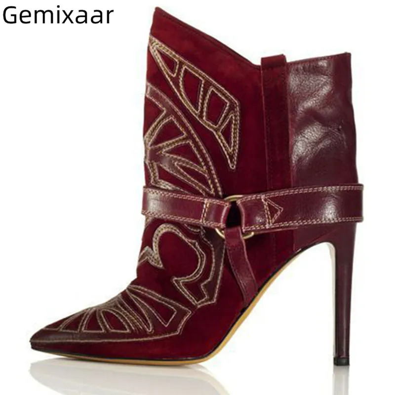 

Autumn Spring Boots Women High Gladiator Heel Party Bottes Fahion Sewing Decor Buckle Point Toe Chic Chelsea Boots Women 2019