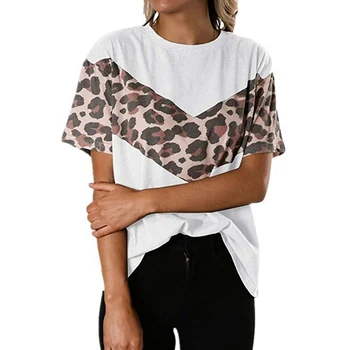 

Women's Leopard Printed Printed Top Round Neck Pullover Short Sleeve T-Shirt