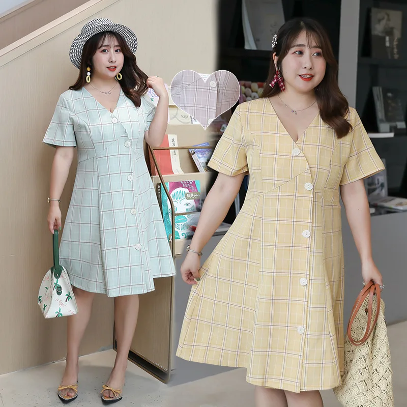 

Plus Size Lattice Women Clothes V-neck Dress Button A-Line Dress Casual Short Sleeve Beach Sundress Midi Dress