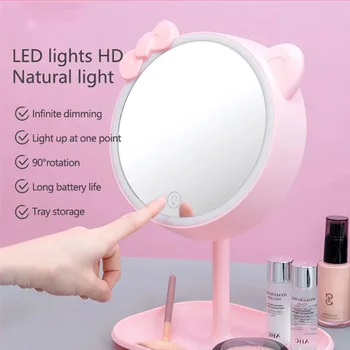 

LED Makeup Mirror Touch Dimmer Adjustable Light USB Rechargeable Table Desk Vanity Mirror Night Light with Cosmetic Storage Tray