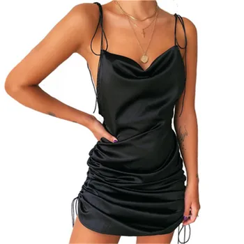 

Party Dresses Summer Women's Short Strapless Sexy Backless Woman Party Night Club Satin Dress Sexy Woman Satin Wrap Black Jurk