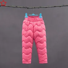 Коллекция года, Зимние Детские Пуховые брюки с хлопковой подкладкой детские штаны с высокой талией для мальчиков и девочек Детские плотные пуховые штаны для детей