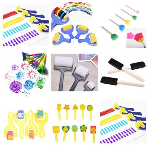 DIY Wooden Sponge  Painting Brushes For Kids Drawing Toys Kindergarten Early Educational Toy Stationery Supplies