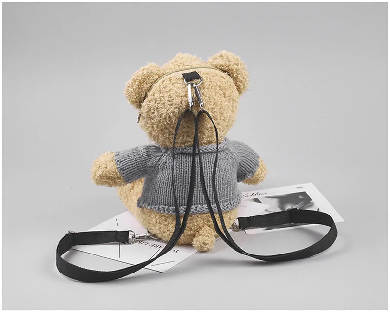 New Cute Brown Teddy Bear Plush Backpack Movie Cartoon Bear in Clothes Toys Dolls Key Phone Coin Bags Schoolbag Gift for Kids Girls  (5)