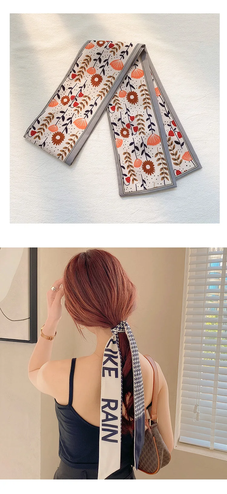 Women Silk Scarf Headband Female Tied Hair Summer Ribbon Retro French Bow Korean Horsetail Bundle Japanese Girl Hair Headdress