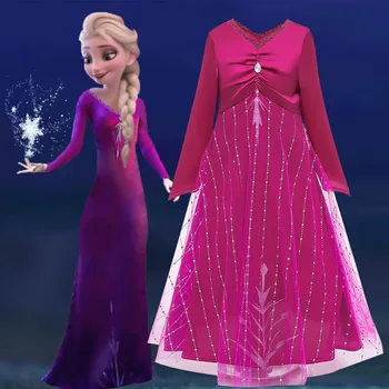 

Rose Princess Elsa Dress Girls Long Sleeve Cosplay Elsa 2 Dresses Robe Teens birthday Party Costume For Kids Carnaval Vestidos