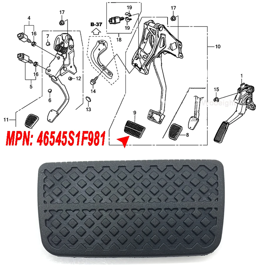 1x Clutch Brake Pedal Rubber Pad Cover 46545S1F981 46545-S30-981 Fit for Honda Jazz ACCORD Insight CIVIC CR-V Acura car accessories car pedals pedal cover