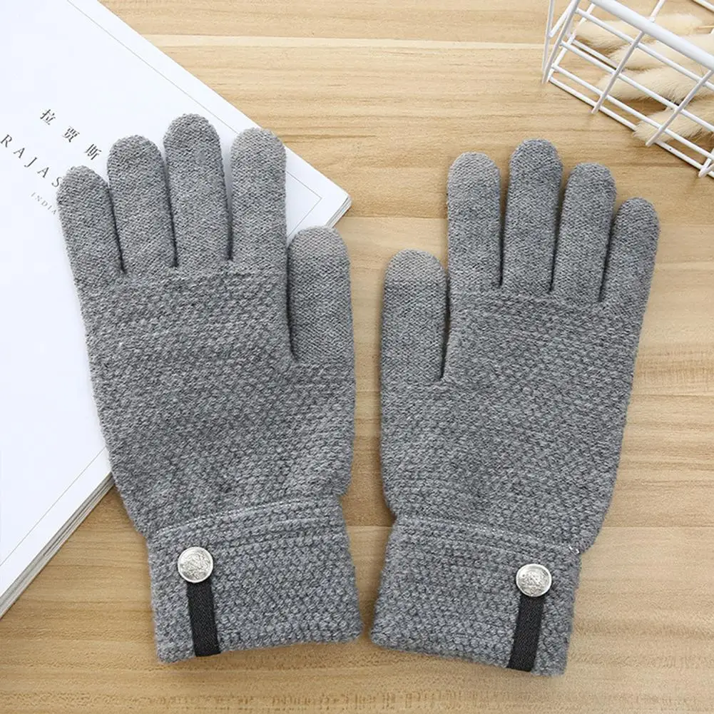 gray Yfashion для мужчин и женщин вязаные перчатки зимние теплые руки Хранитель корейский стиль полный палец Guantes Мода Леди сенсорный экран перчатки - Цвет: gray