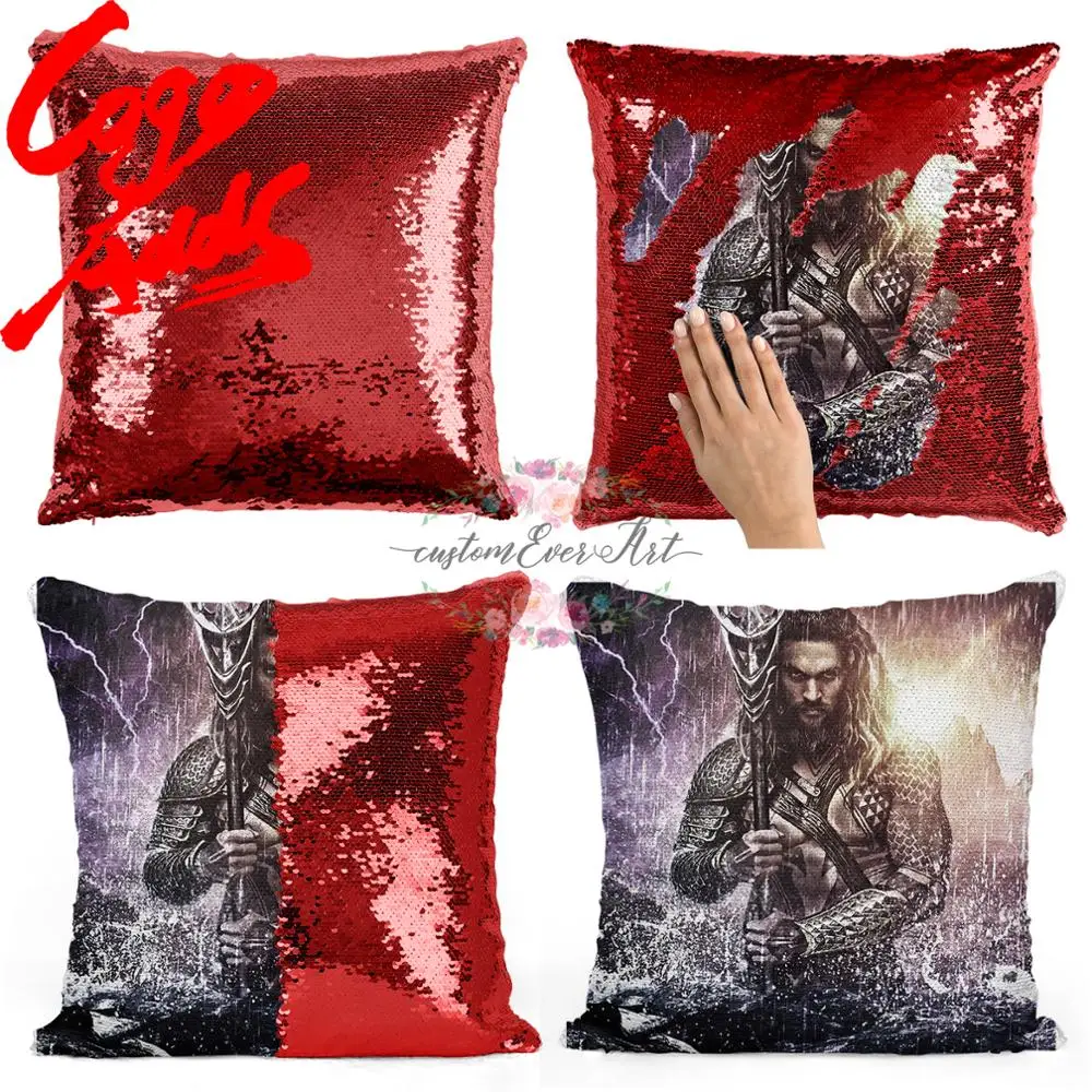 Подушка с блестками Aquaman HD | Наволочка Двухцветная подушка Подарок для нее Него