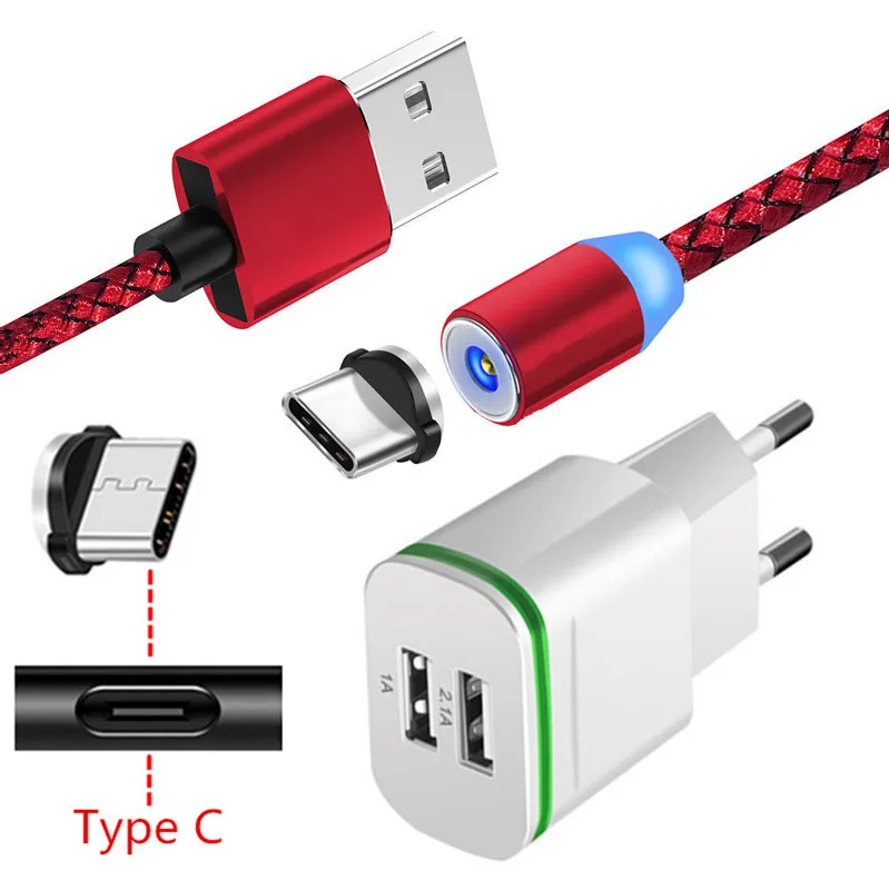Магнитный кабель type-C Xiaomi mi A3 CC9 Red mi Note 7 светодиодный USB зарядное устройство для samsung A70 huawei P30 lite P20 Pro Google Pixel 3a 3 XL - Тип штекера: EU charger and cable