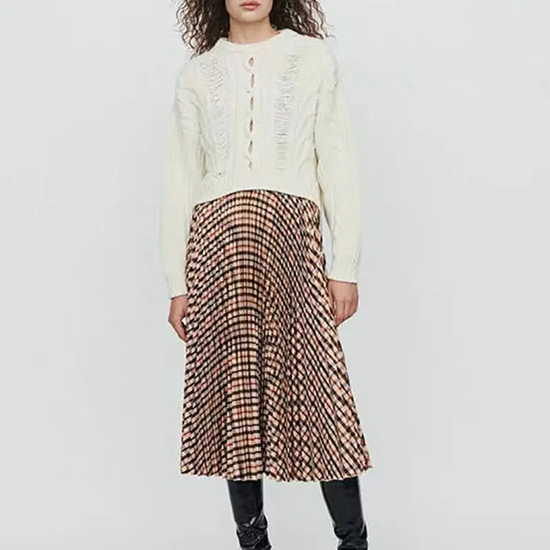 Осенне-зимняя Новая цветная клетчатая юбка, плиссированная повседневная юбка средней длины для женщин