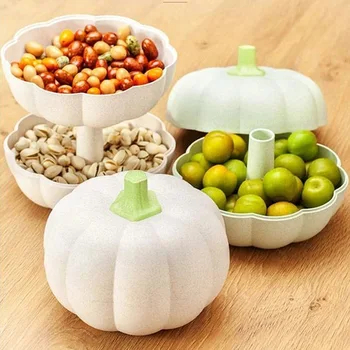 

Pumpkin Candy Dish Plastic Box Jar Double Layer Candy Dish with Lid Bowl Basket Container SNO88
