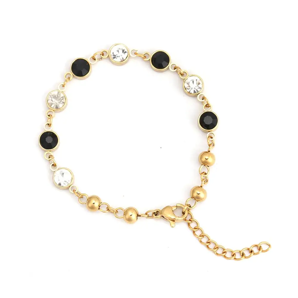 DoreenBeads, модный браслет, 304, нержавеющая сталь и стекло, браслеты, золото, многоцветный, черный, белый, ювелирное изделие, амулеты длиной 14 см, 1 шт