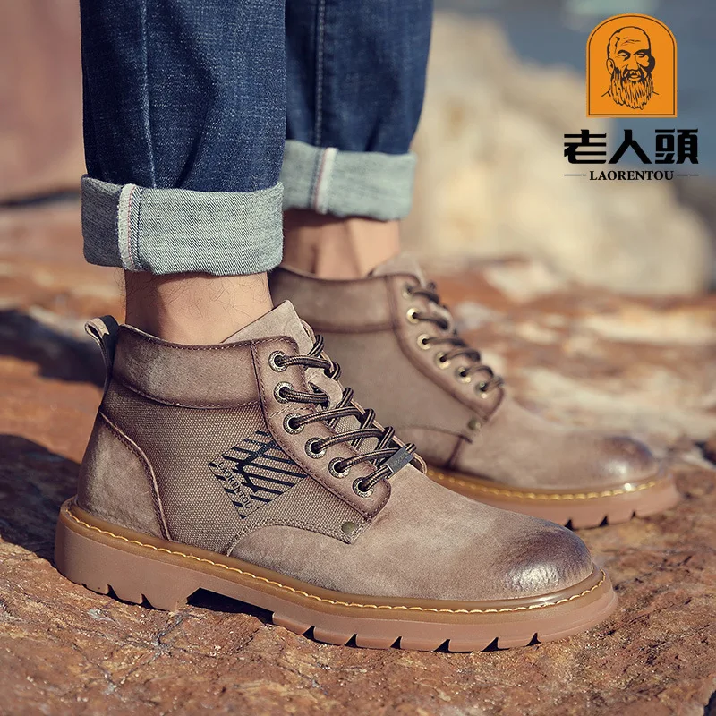 

LOTORY Autumn Martin Boots Men's MEN'S SHOES Mid-top Work Shoes Desert Leather Boot Ankle Boots