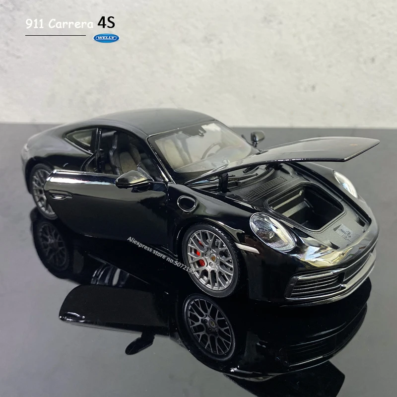 Welly 1:24 Porsche 911 carrera 4S Modelo Diecast Negro Deportes Coche De Carreras Nuevo En Caja 