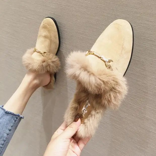 

Flat Shoes Female Slippers Casual Loafers Slipers Women Slides Winter Footwear Lady Flock Luxury 2019 Girl Soft Plush Leisure