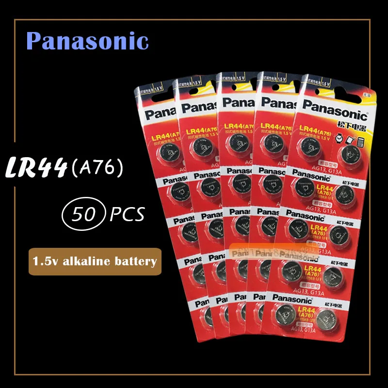 50 шт/5 упаковок PANASONIC LR44 A76 AG13 0% Hg SR1154 357 LR 44 1,5 V батареи для калькулятора 0% Hg