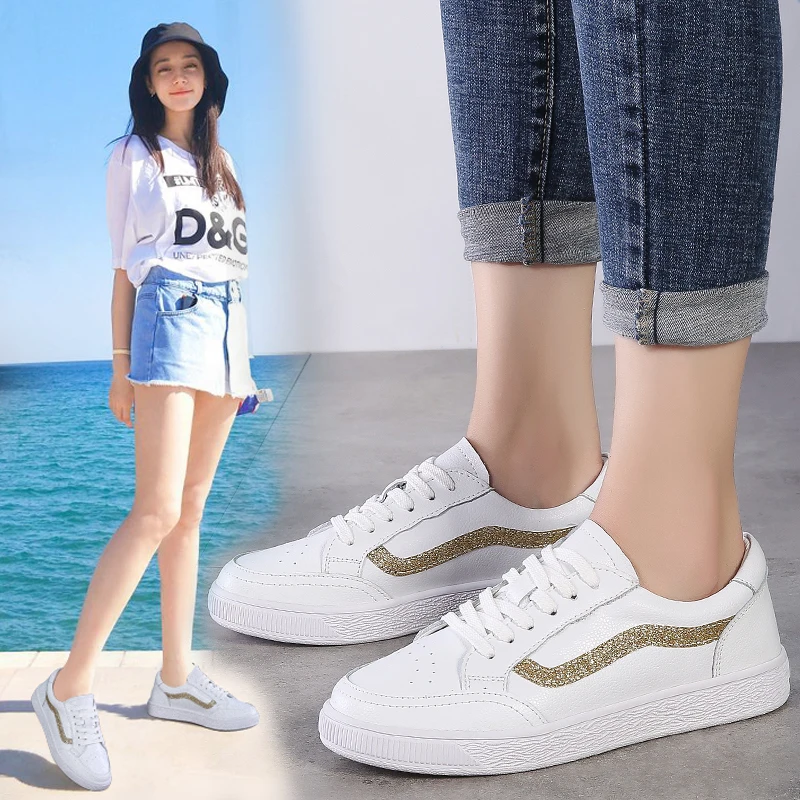 

Leather small white shoes women's 2019 new single shoes Korean version ins net red wild sports shoes low-top casual women's shoe