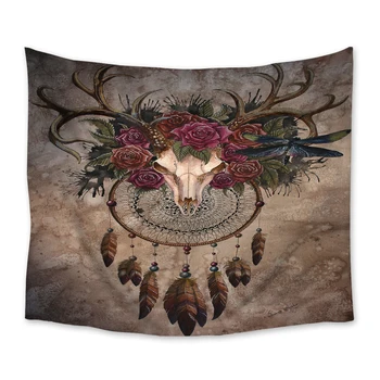 

Retro Skull Flower Dreamcatcher Tapestry Wall Hanging Polyester Home Bedroom Bedspread Beach Mat Blanket Yoga Mat Dorm Decor