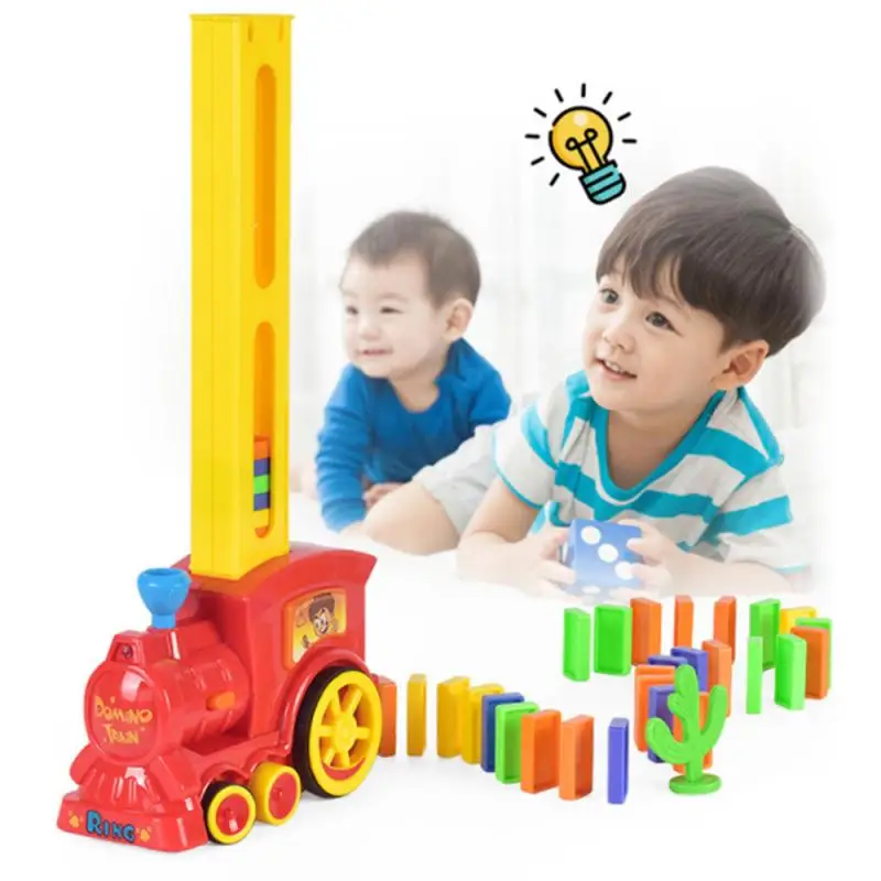 Tren de dominó eléctrico para niños, modelo de vehículo mágico automático, conjunto de juguetes de dominó coloridos de plástico, juguetes educativos, regalo