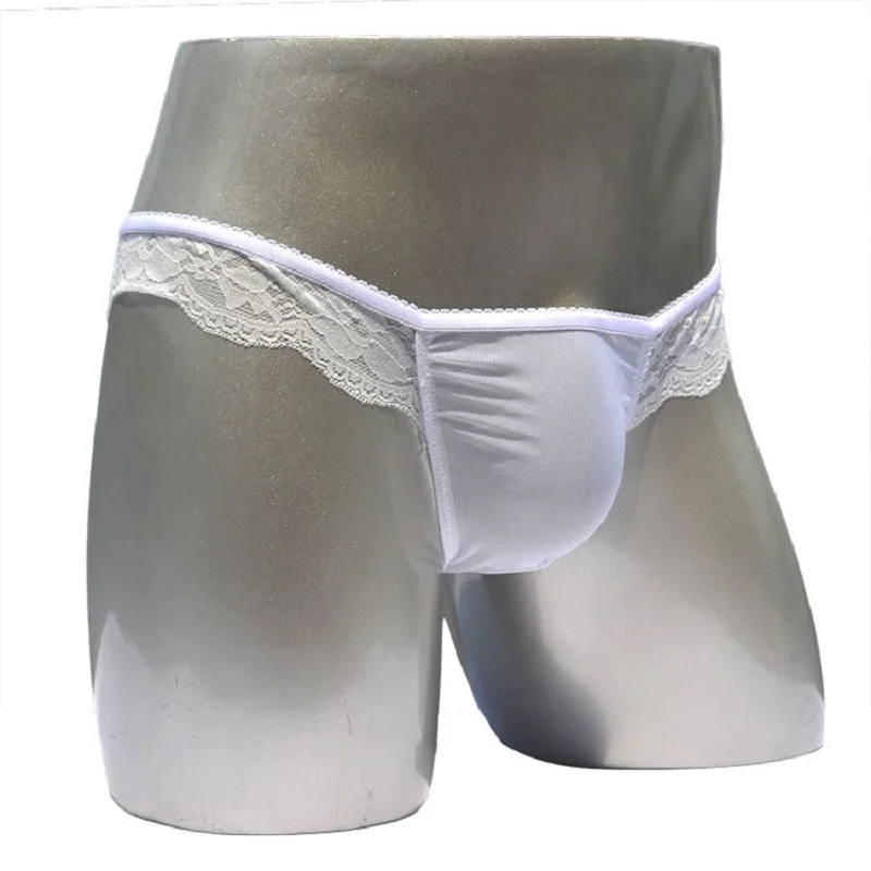 Low-waist sexy mens lace briefs men's gauze transparent male underwear briefs black, pink,white ZJH140S