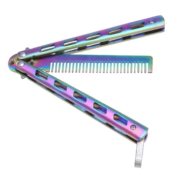 

Foldable Comb Hair Trimmer Portable Stainless Steel Practice Training Butterfly Style Comb Cool (Colorful)