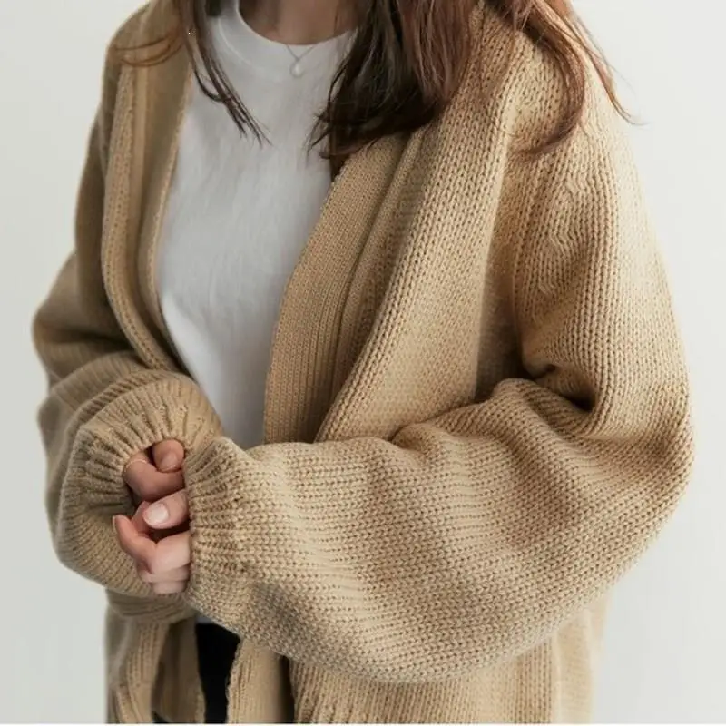 

2019 Fall Winter Women Korea Student Loose Knitted Sweater Solid Casual Thick Warm Knit Short Cardigan
