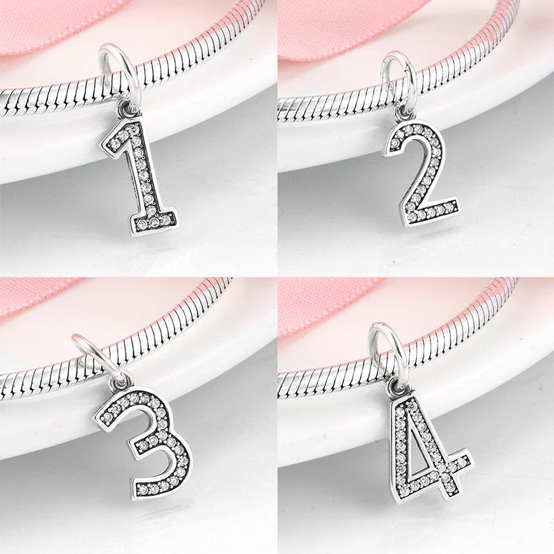 

MEETSOFT S925 Sterling Silver Zircon Number Minimlist Charms of DIY Handmade Making Finding Fine Jewelry Components Accessory