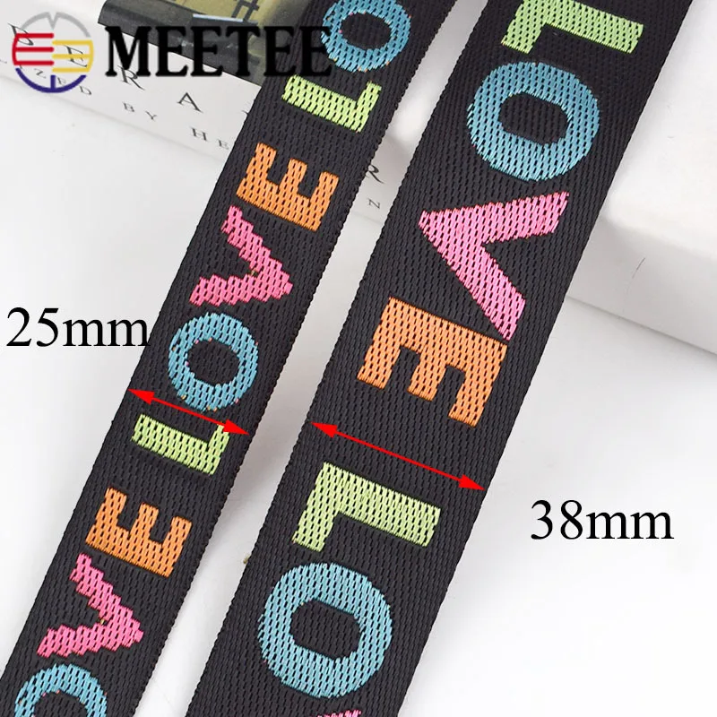 Meetee 8yards 25/38mm Width Nylon Jacquard Webbing Tape Ribbon LOVE Belt DIY Bag Shoulder Strap Garment Decor Sew Accessories|Тесьма| |