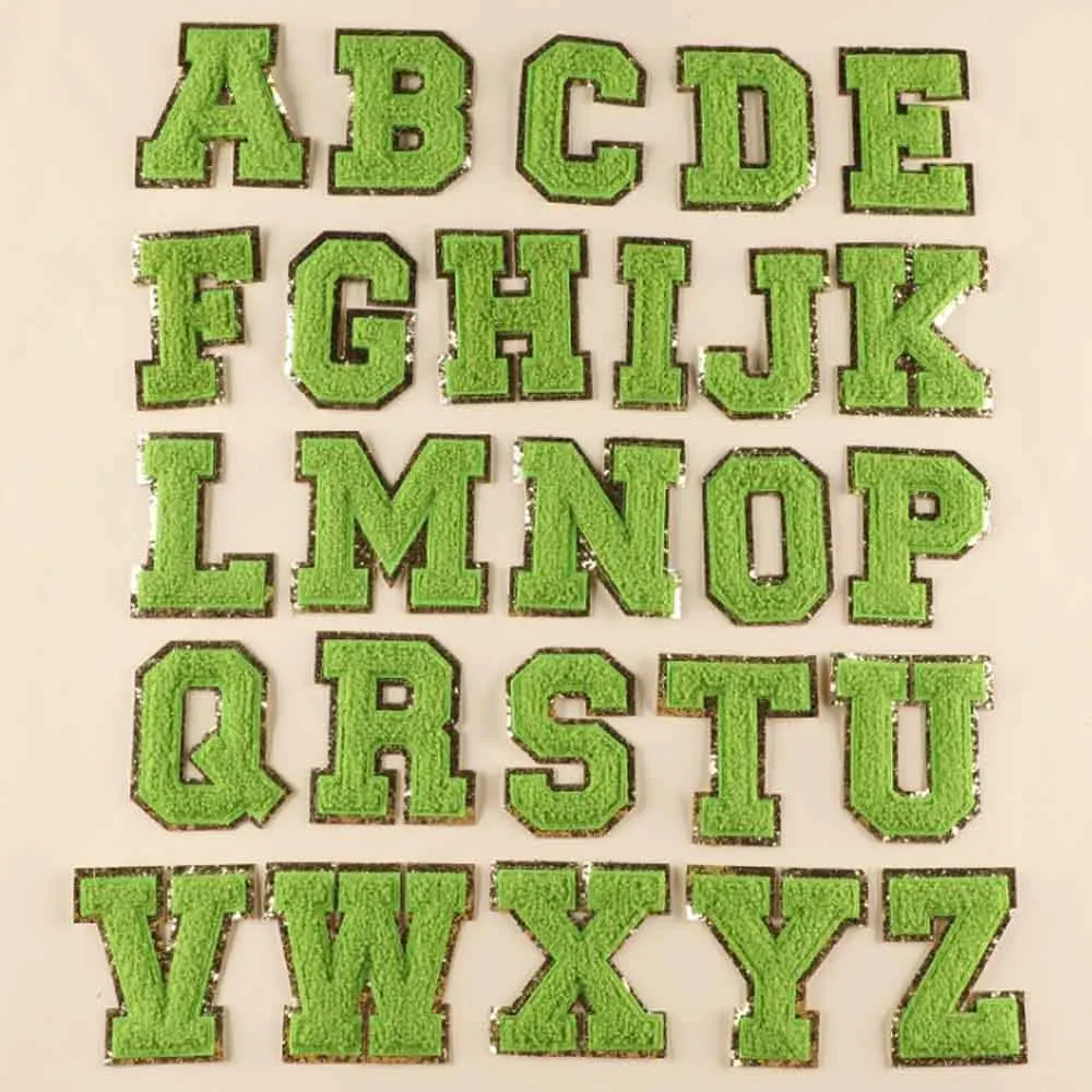 1 pc 8 cm tall Green Iron On Towel Chenille Embroidered Alphabet Letters Clothes Patch For Clothing Girl Bulk PrIce Many | Дом и сад