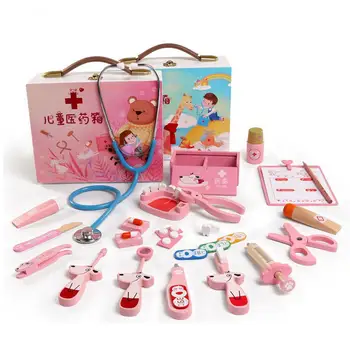 

RCtown Children's Toy Simulation Doctor Wooden Cabinet Equipment Baby Treatment Toolkit Toys For Children