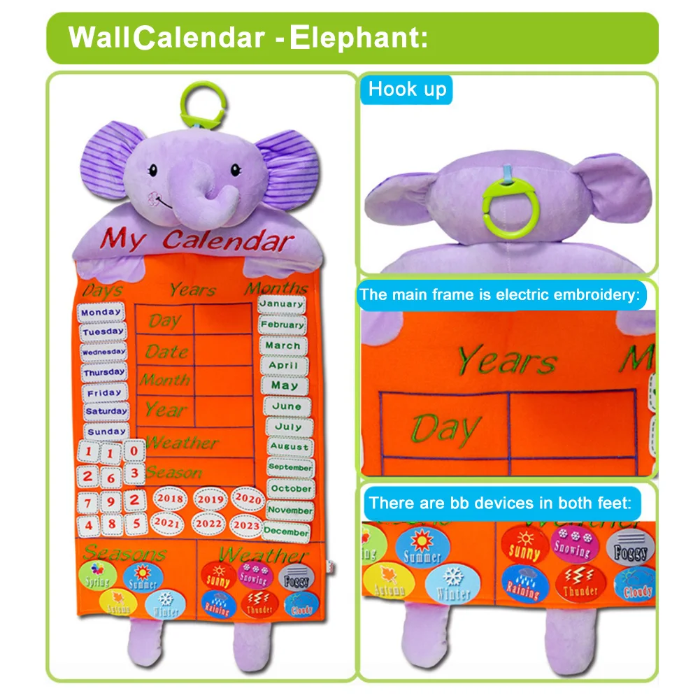 Детские животные год месяц сезон планировщик ткань календарь настенная диаграмма интеллектуальная игрушка время игрушки дошкольные игрушки