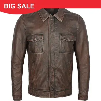 

2020 Vintage Brown Men American Casual Style Leather Jacket Plus Size XXXXL Genuine Cowhide Autumn Slim Fit Leather Coat