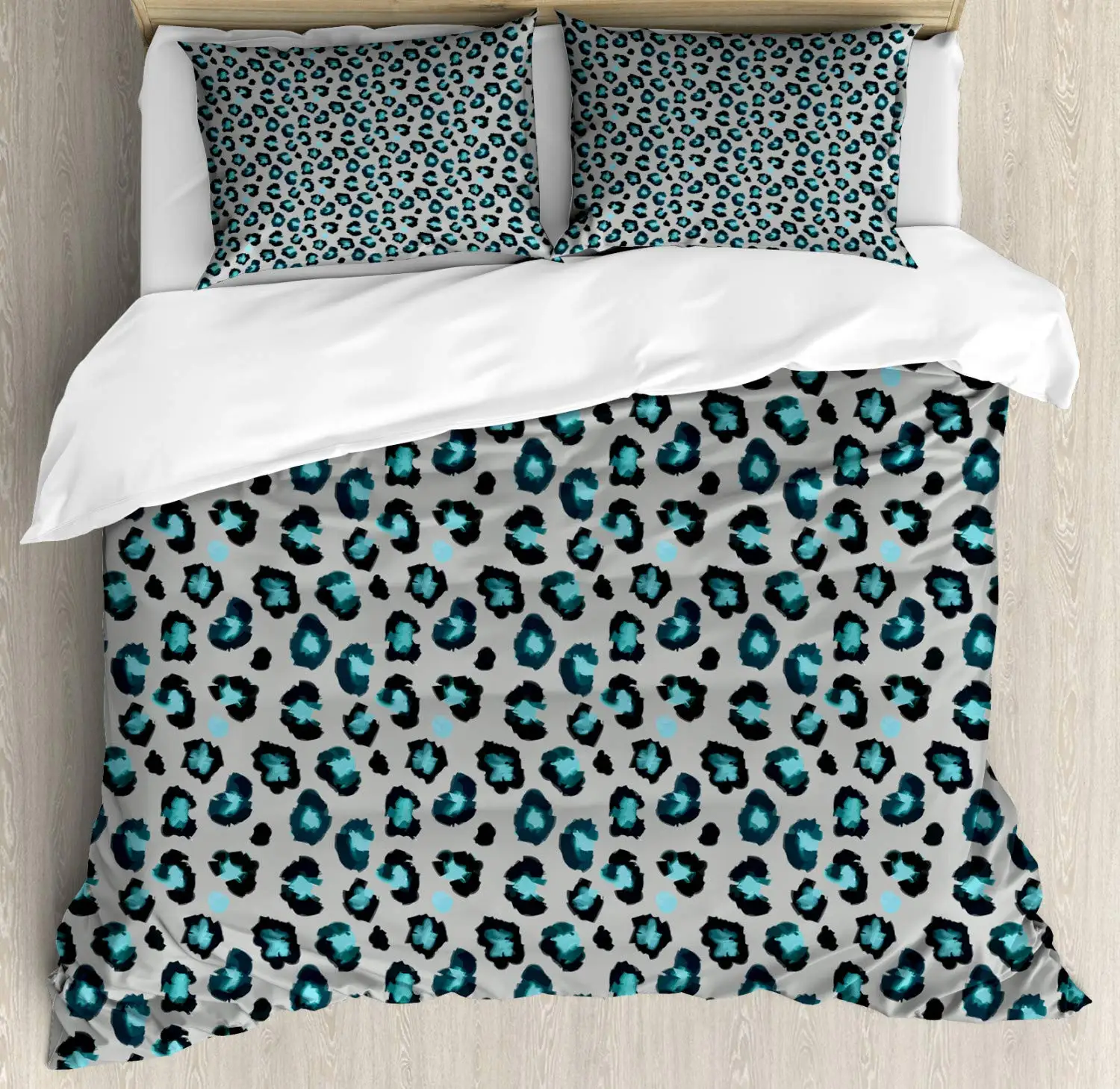 Leopard Duvet Cover Set Interpretation of Stain Like Motifs 3 Piece Bedding Dimgray Teal |