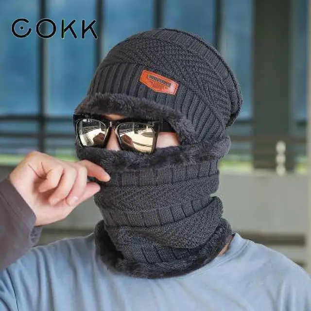 COKK Winter Beanie Hat For Men Knitted Hat Winter Cap Beanie Women Thick Wool Neck Scarf Cap Balaclava Mask Bonnet Hats Gorras 2