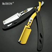 RIRON Barber Razor Professional Stainless Steel Folding Shaving Knife Holder Straight Edge Beard Shaver For Men