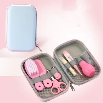 

8Pcs/Set Baby Health Care Kit Scissors Clippers Comb Tooth Hair Brush Nasal Cleaner Thermometer Grinder Portable Box Container