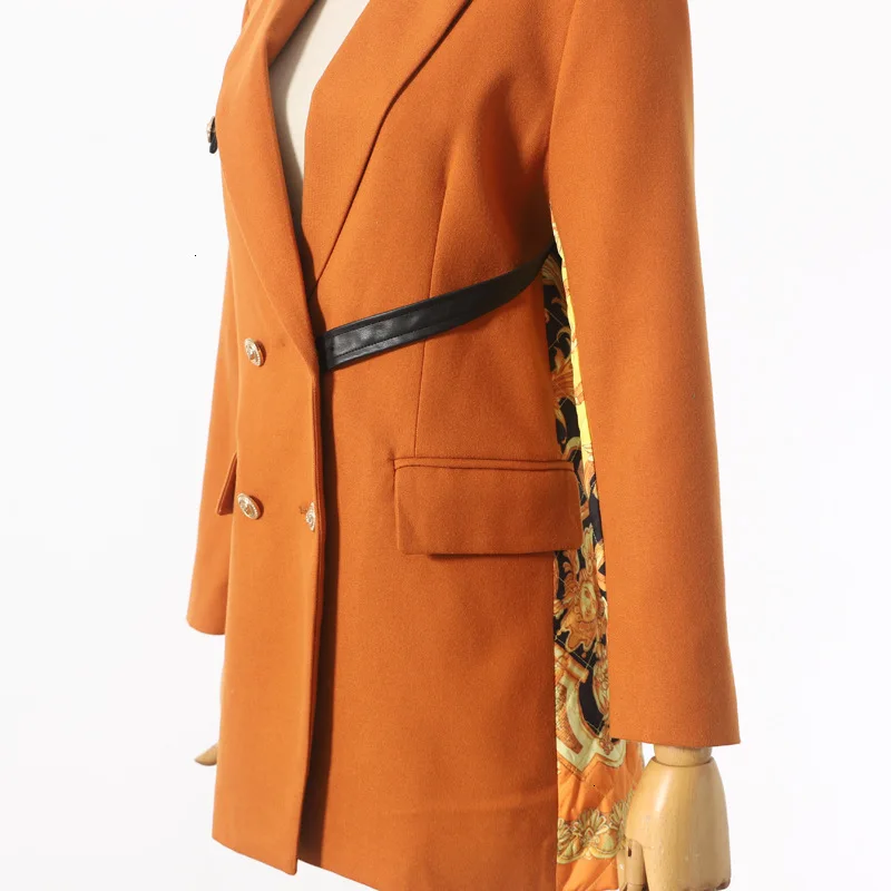 WOMENGAGA Mew Notched Collar Full Sleeves High Waist Double Breasted Wool Blazer Printed Short High Waist DG041
