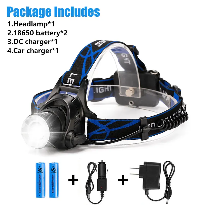 

Powerfully Fishing Headlamp With USB Rechargeable Zoomable Headlight LED Waterproof Camping Torch Flashlight By 18650 Battery