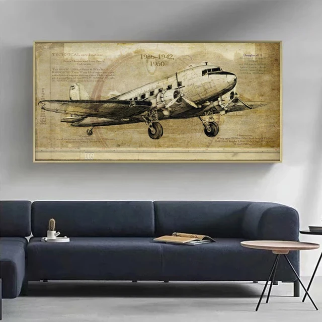 Retro Airplane in Clouds and Balloon Pattern Print Canvas Shoulder