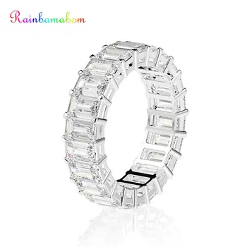 

Rainbamabom 925 Solid Sterling Silver Created Moissanite Gemstone Wedding Band Engagement White Gold Ring Fine Jewelry Wholesale