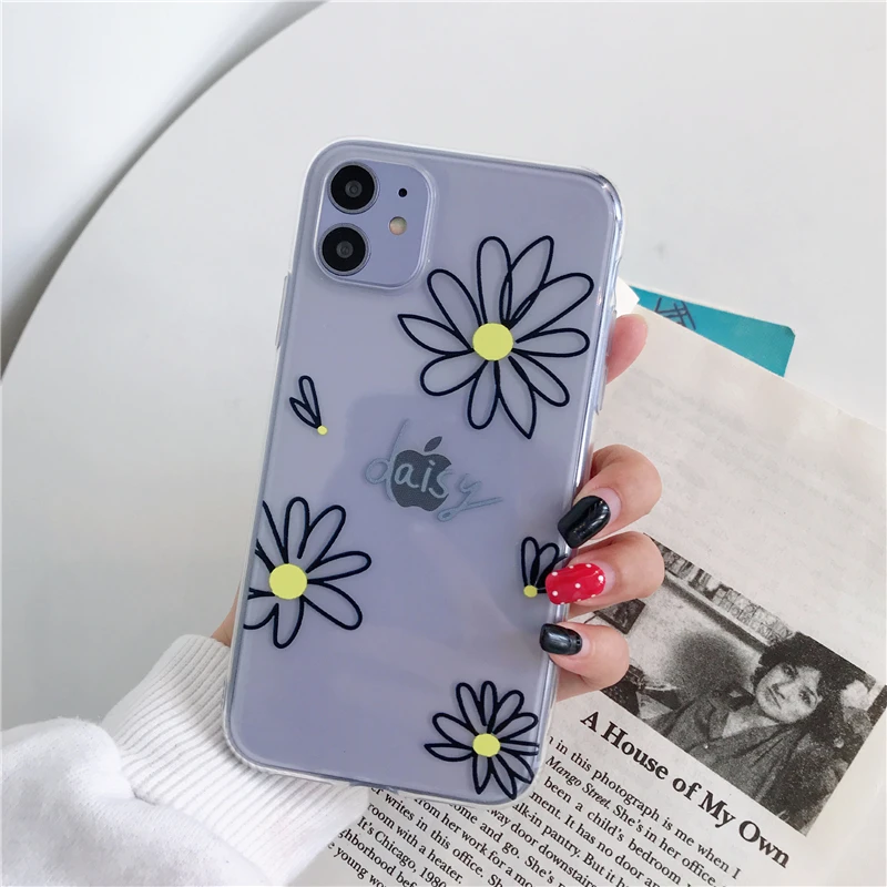 Простой Цветочный прозрачный чехол s с ромашками для iphone 11pro max X XS Max XR милые цветы чехол для телефона для iphone 6 7 8 Plus задняя крышка Funda