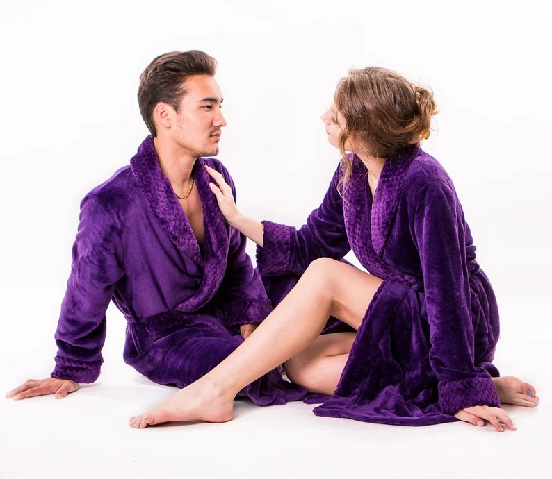 Couple Long Plush Bathrobes His And Hers Robes Customized Robes Wedding Gift Couple Personalized Robe-New Bathrobe Dressing Gown cotton pajamas for men